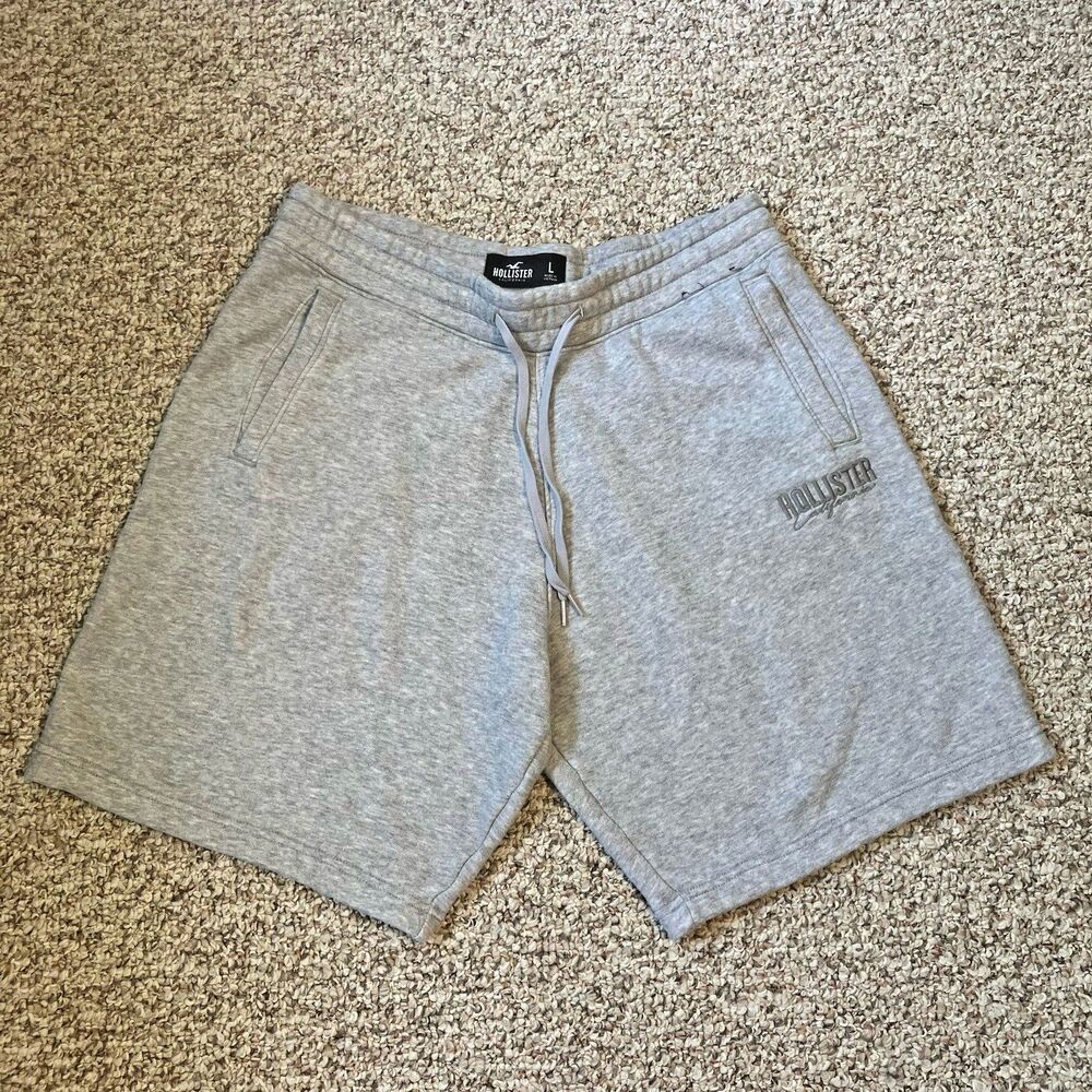 Hollister Mens Gray Sweat Shorts Size L Heather Grey Drawstring Pockets Athletic